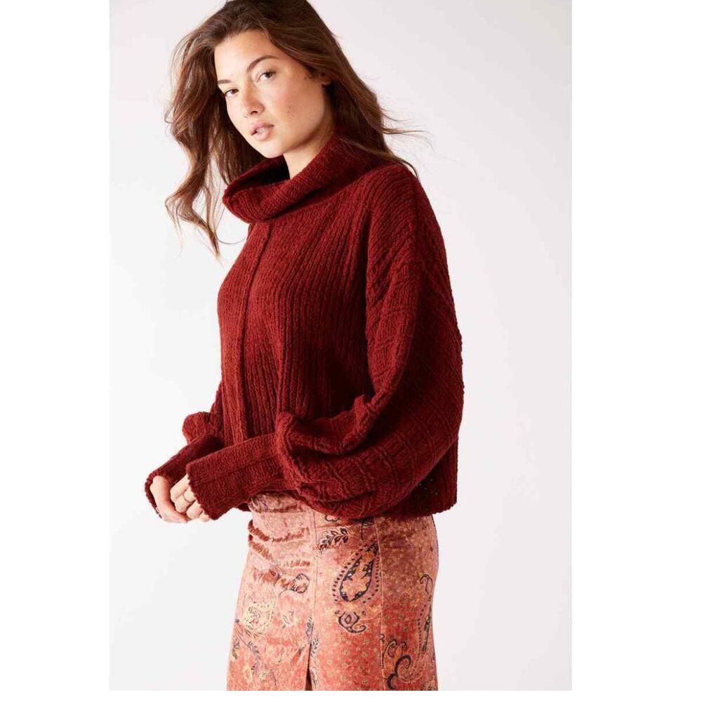 Free People Sweet Cranberry‎ Be Yours Cowl Neck Pullover Sweater Size S $128